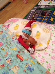 Blizzard taking a nap with bear