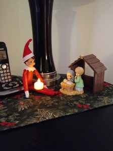 Blizzard sitting by the manger