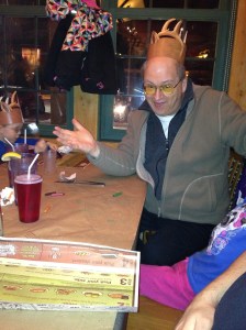 Bruce showing off his moose hat.