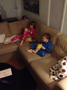 Abby & Aiden eating popcorn & watching Brave Movie for the first time