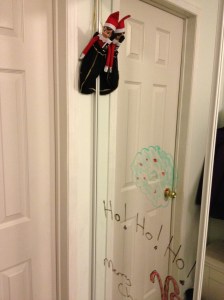 Blizzard decorating the mirrored closet at the front door.