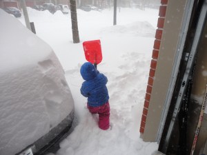 Aiden helping to dig us out of the garage