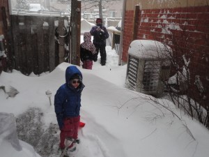 Aiden, Abby and Mommy in the backyard