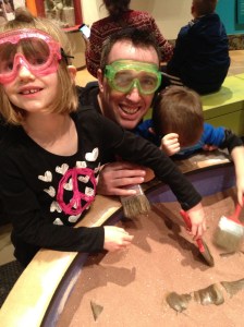 Abby & Aiden digging for dinosaur bones with Dad 