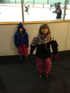 Abby waiting to go on the ice for her first lesson. 