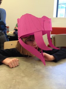 Abby with her dinosaur mask