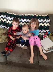 Aiden, Macklan and Abby just hanging out on Sat morning.