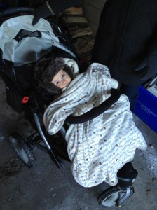 Macklan bundled up for his journey to breakfast