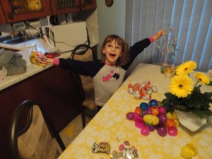 Abby celebrating her egg collection.