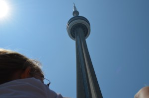 Abby looking up at CN Tower