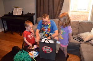 Peter with Abby & Aiden opening his presents