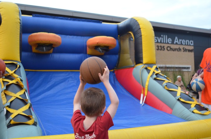 Aiden trying to score some hoops. He was unsuccessful, but still had fun.