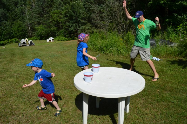 Dad cheering on Aiden & Abby 