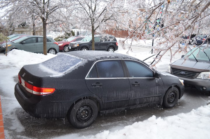 car covered in an inch of ice