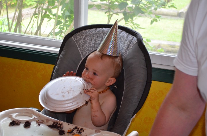 After finishing the cake, Macklan went for the plate!!!