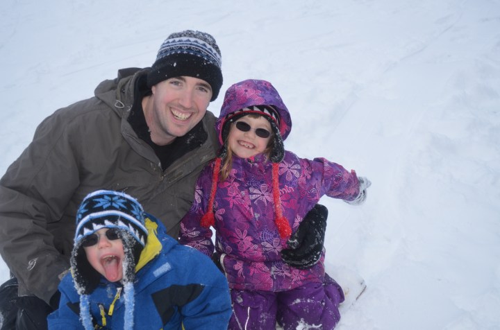 Aiden, Abby & Dad after a long afternoon of sledding