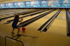 Abby bowling the ball on her own