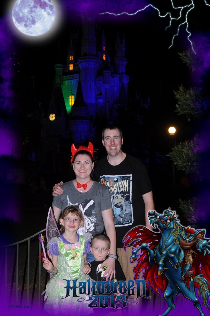 The kids and us at the end of Mickey's Not So Scary Halloween Party