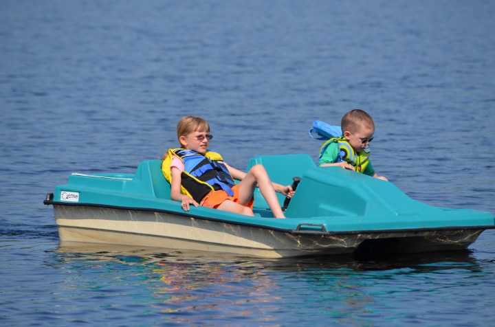 Abby and Aiden paddle boating