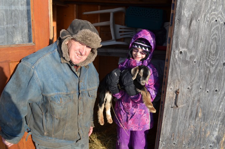 Uncle Joe with Abby and her baby goat