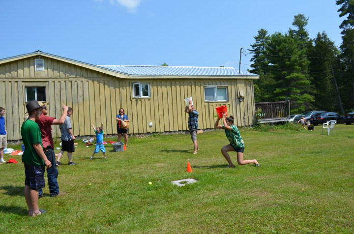 Everyone playing bucket head while Aiden cheers them on!!!