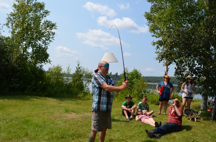 Aaron trying to get the lampshade on his own head!!