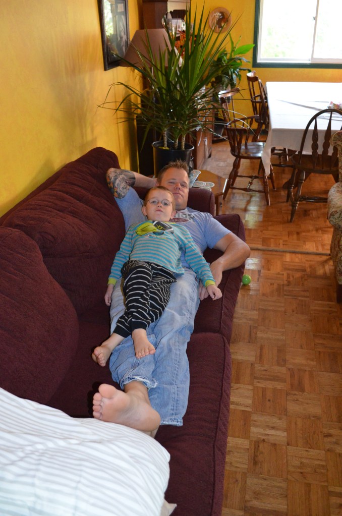 Aiden hanging out with Uncle Jason in the morning.