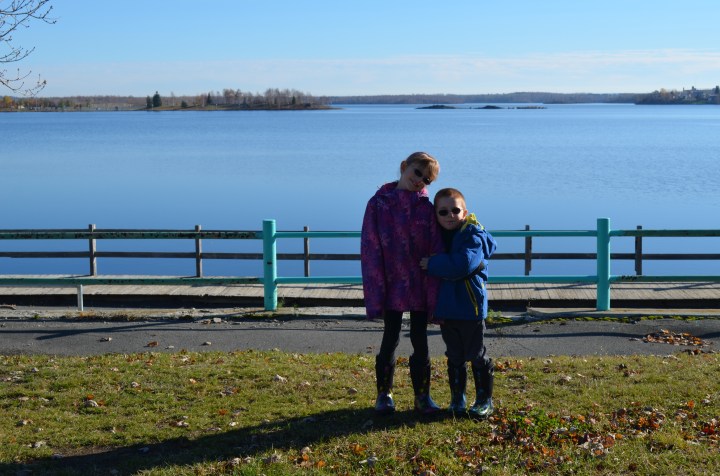 Abby and Aiden in front of Lake in Rouyn Noranda