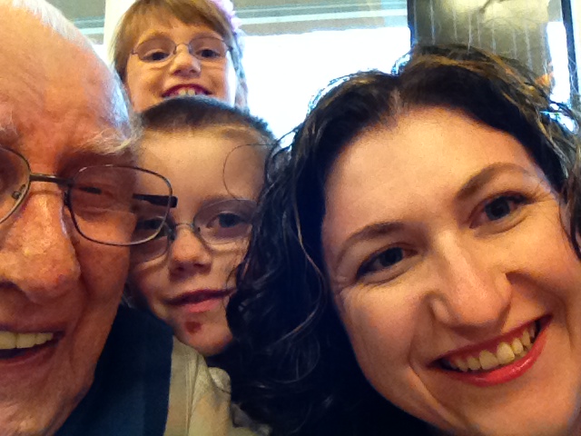 Uncle Gill taking a selfie with Aiden, Abby and Melissa