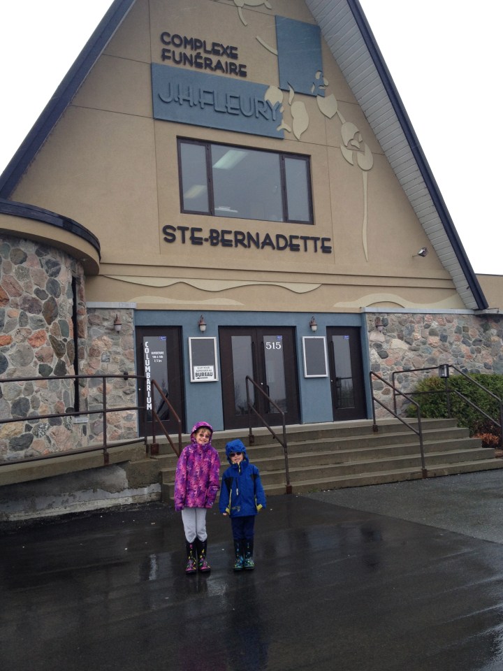 Abby and Aiden in front of church built by the Great-Grandfather