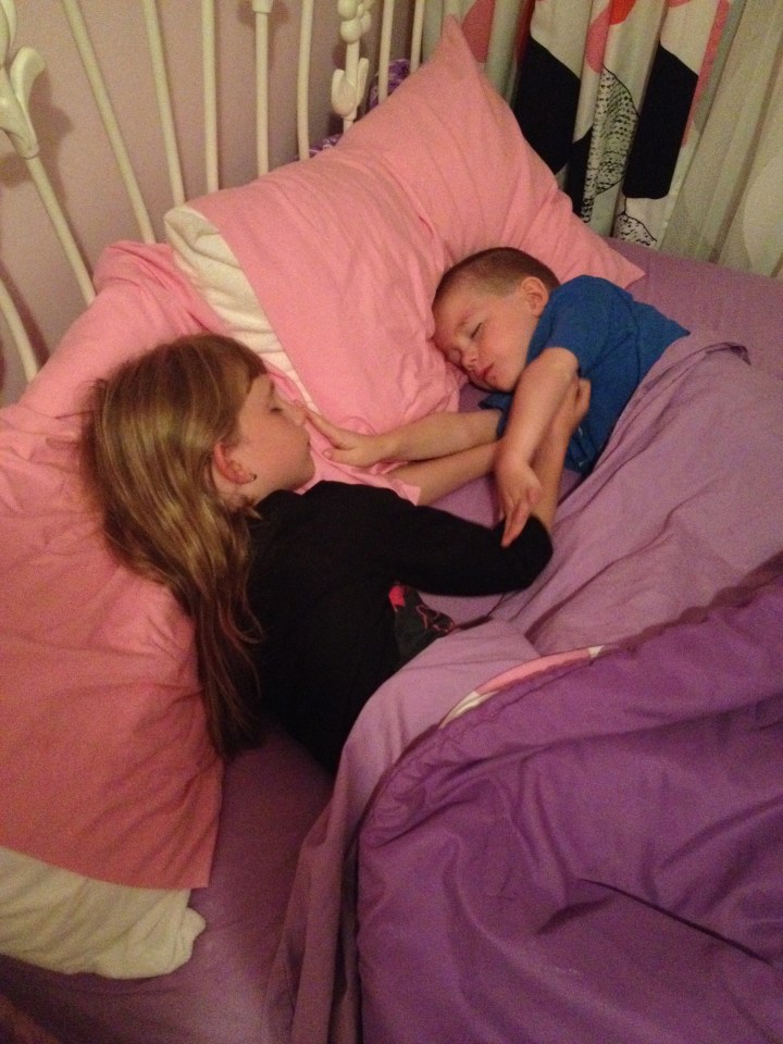 Abby and Aiden enjoying a weekend sleepover.