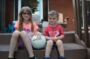 Abby with her cousin Macklan hanging out and feeling silly