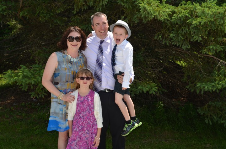 Melissa, Peter holding Aiden and Abby after the Christening.