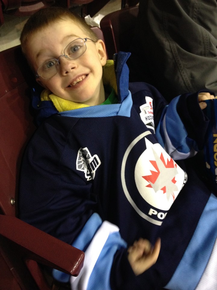 Aiden at Port Credit night at the Steelheads game.