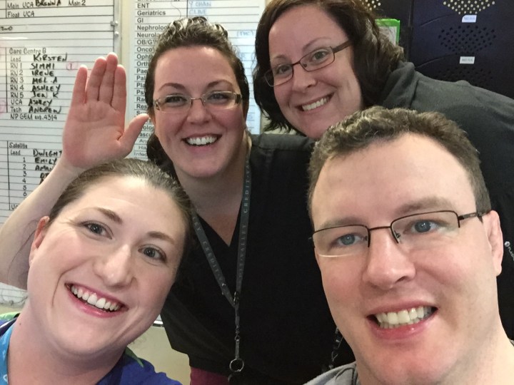 Melissa celebrating New Year's Eve at work.