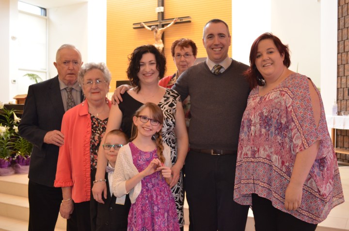 Papa, Mama, Aiden, Grandma, Melissa, Peter, Shalaine, Aiden and Abby at the altar of St. John of the Cross